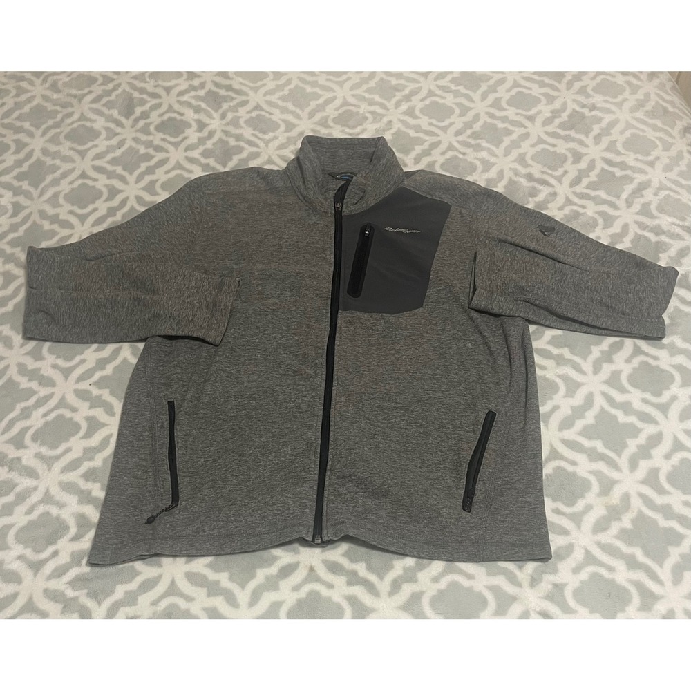 Eddie Bauer Mens Fleece Jacket Gray‎ Full Zip Pockets Outdoor Casual Size L